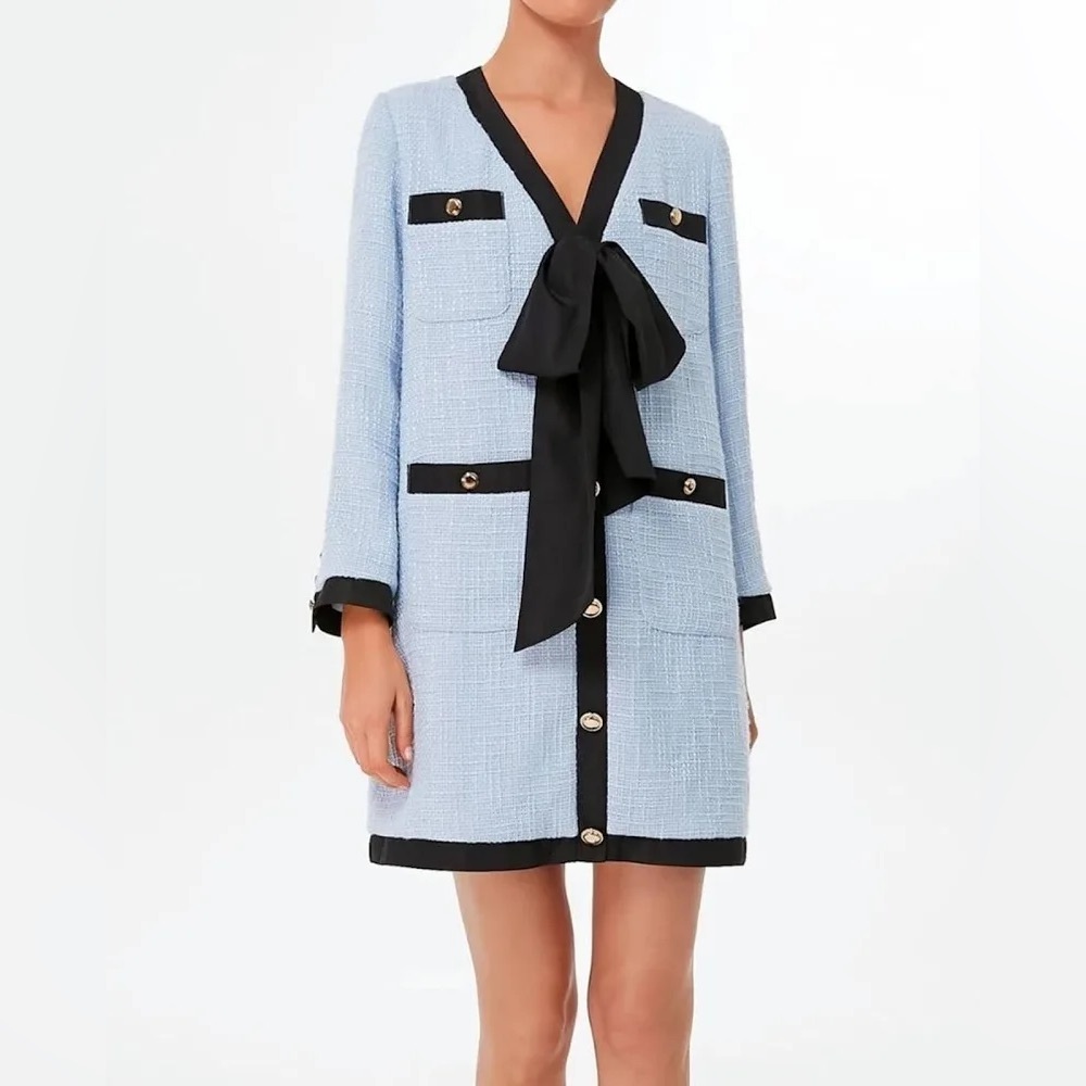 Tuckernuck Pomander Place New Coco Tweed Retro Bow Mini Dress Light Blue XXL